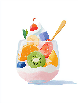 JPG 과일 일러스트 아이스크림 디저트 컵 여름 팬케이크 과일샐러드 생동감 홈메이드 휘핑크림 맛있는 국내일러스트 AI일러스트 AI콘텐츠 식기 계절 음식 케이크 샐러드 크림 만들기 휘핑 파일형식