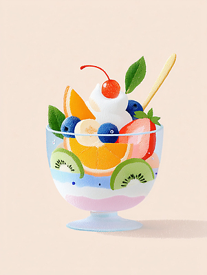 JPG 과일 일러스트 디저트 장식 컵 여름 식사 신선 체리 달콤 맛 블루베리 상큼 과일샐러드 두리안 색감 셔벗 휘핑크림 국내일러스트 AI일러스트 AI콘텐츠 식기 계절 음식 컨셉 샐러드 크림 휘핑 파일형식