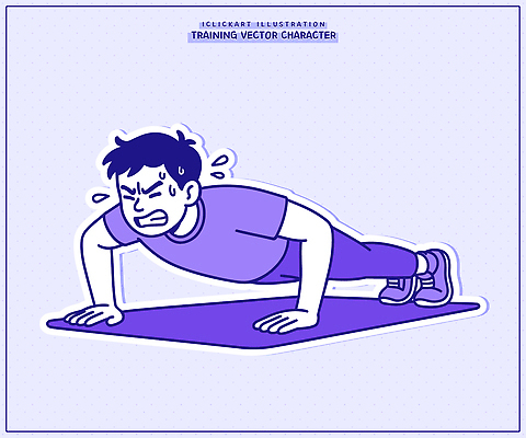 남자 다이어트 일러스트 모션 건강 운동복 운동 헬스 스트레칭 짐 몸무게 팔굽혀펴기 체육 연습 땀 근력 국내일러스트 AI파일 옷 사람 파일형식 벡터