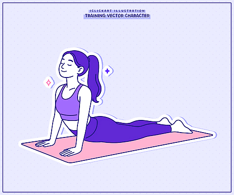 웰빙 여자 일러스트 요가 건강 운동 헬스 스트레칭 에너지 매트 편안함 균형 유연 명상 자기관리 코브라자세 국내일러스트 AI파일 사람 요가자세 감각 파일형식 벡터