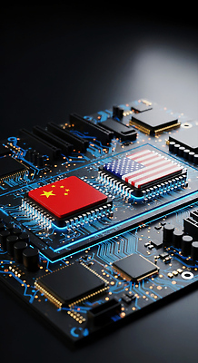 JPG 편집이미지 기술 전자제품 컴퓨터 미국 중국 장비 부속품 회로판 국기 연결 플라스틱 반도체 전자 전자회로 이미지편집 AI컴퓨터그래픽 AI콘텐츠 아시아 북아메리카 재질 오브젝트 파일형식