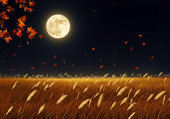 JPG 계절 별 야경 일러스트 자연 하늘 바람 나뭇잎 갈대 풍경 초원 파란색 고요 보름달 달 가을 저녁 숲 뷰티풀 풍요 국내일러스트 AI일러스트 AI콘텐츠 자연요소 식물 컬러 컨셉 잎 날씨 야간 생태계 파일형식 풍경_경치