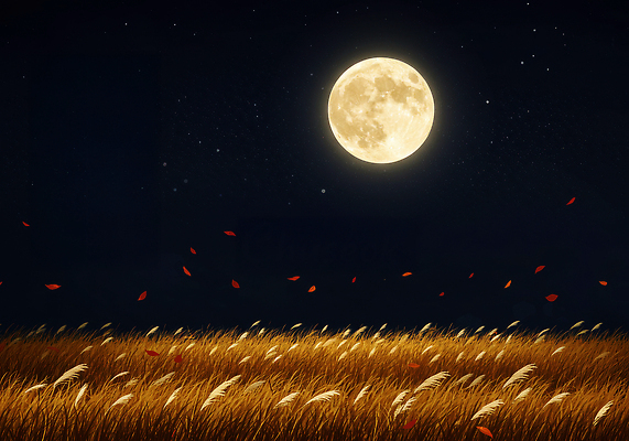 JPG 여유 낙엽 일러스트 자연 밤하늘 바람 풍경 잔디 초원 평화 달 가을 풀 분위기 상승 감성 조화 뷰티풀 국내일러스트 AI일러스트 AI콘텐츠 자연요소 식물 계절 감정 컨셉 잎 하늘 날씨 야간 생태계 파일형식