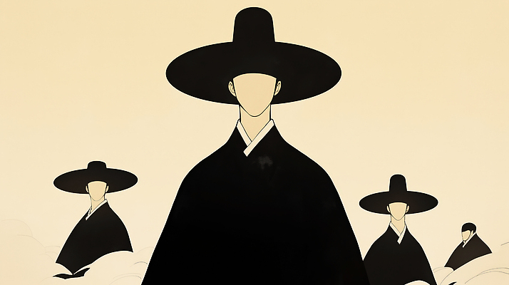 JPG 모자 전통 디자인 옷 남자 문화 예술 연주 일러스트 한국 공연 무대 예절 사회 역사 분위기 한복 조선소 저승사자 국내일러스트 AI일러스트 AI콘텐츠 한국전통 잡화 산업 아시아 음악 컨셉 사람 이벤트 전통의상 공동체 파일형식