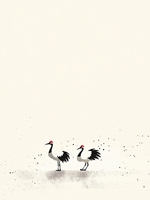 JPG 동물 전통 문화 예술 일러스트 자연 조류 한국 풍경 갈색 평화 환경 검은색 고요 학 흰색 생태계 조화 뷰티풀 창의성 국내일러스트 AI일러스트 AI콘텐츠 아시아 컬러 컨셉 파일형식