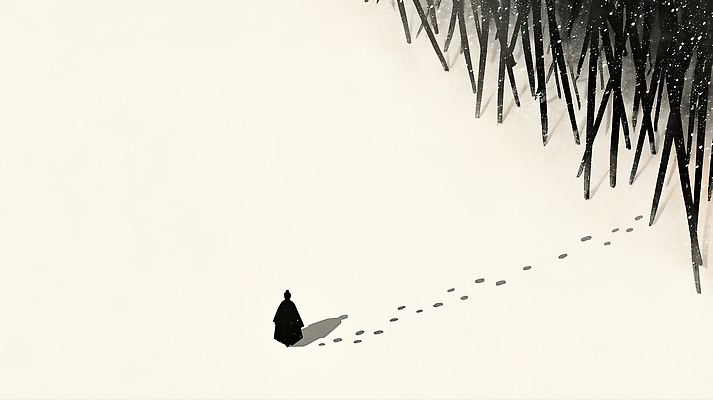 JPG 나무 설경 겨울 일러스트 자연 그림자 사람 풍경 걷기 고요 산책 눈 고독 차가움 숲 발자국 조용 흐림 평야 국내일러스트 AI일러스트 AI콘텐츠 자연요소 식물 계절 감정 자국 모션 날씨 휴식 생태계 파일형식