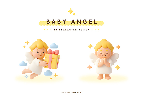 PSD 편집이미지 캐릭터 디자인 드레스 행복 하늘 천사 선물 3D 귀여움 금색 기도 표현 아기 그림 클라우드서비스 편집3D 옷 감정 컬러 컨셉 사람 디지털합성 서비스 파일형식