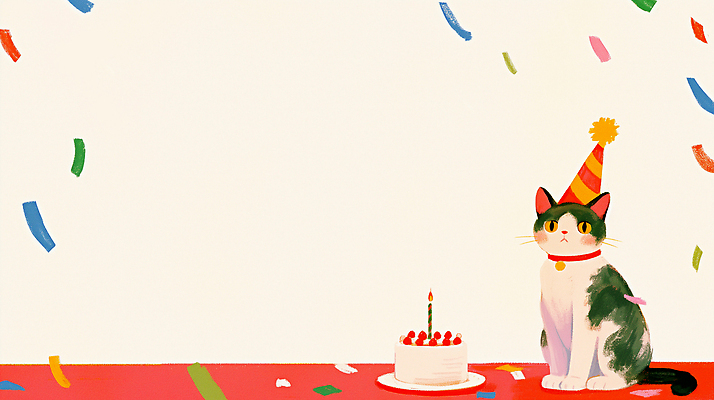 JPG 동물 캐릭터 모자 일러스트 장식 반려동물 파티 귀여움 케이크 축제 고양이 축하 생일파티 생일 기다림 분위기 생일케이크 즐거움 소원 색종이 국내일러스트 일러캐릭터 AI일러스트 AI콘텐츠 잡화 기념일 감정 종이 컨셉 포유류 모션 디저트 이벤트 파일형식