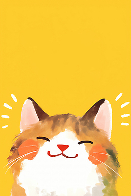 JPG 동물 캐릭터 행복 예술 일러스트 털 표정 사랑 미소 웃음 일상 반려동물 노란색 귀여움 고양이 그림 귀 온기 국내일러스트 일러캐릭터 AI일러스트 AI콘텐츠 감정 컬러 컨셉 포유류 라이프 신체부위 파일형식