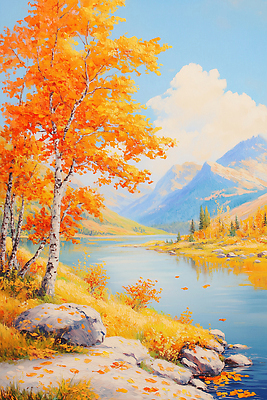 JPG 나무 호수 컬러 단풍 잎 일러스트 자연 하늘 바람 산 풍경 물 여름 소리 가을 땅 뷰티풀 산호수 국내일러스트 AI일러스트 AI콘텐츠 자연요소 식물 계절 날씨 생태계 파일형식