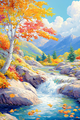 JPG 나무 컬러 단풍 일러스트 자연 하늘 나뭇잎 산 풍경 일상 물 강 소리 일몰 흐름 가을 화려 황금 숲 뷰티풀 국내일러스트 AI일러스트 AI콘텐츠 자연요소 식물 계절 컨셉 잎 라이프 노을 생태계 파일형식