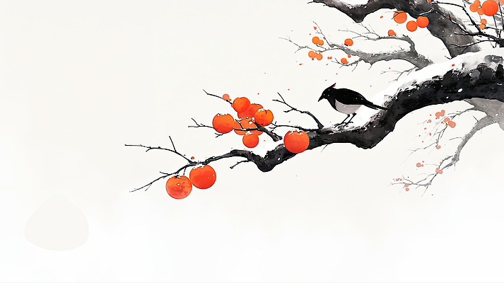 JPG 나무 식물 겨울 과일 일러스트 자연 조류 생명 가지 귤 풍경 빨간색 수확 과일나무 조화 까마귀 가지치기 색채 국내일러스트 AI일러스트 AI콘텐츠 동물 계절 컬러 농업 채소 생태계 원예 파일형식