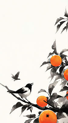 JPG 나무 동물 백그라운드 과일 일러스트 노래 자연 조류 가지 귤 풍경 초록색 여름 주황색 나뭇가지 그리기 생태계 조화 뷰티풀 국내일러스트 AI일러스트 AI콘텐츠 식물 계절 음악 컬러 채소 모션 파일형식