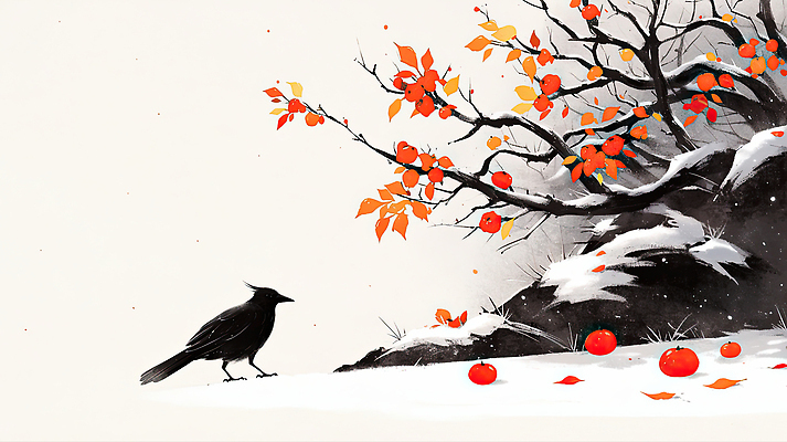 JPG 나무 야생동물 겨울 일러스트 자연 가지 풍경 빨간색 노란색 검은색 주황색 고요 눈 비교 과일나무 조화 서식지 까마귀 뷰티풀 국내일러스트 AI일러스트 AI콘텐츠 자연요소 식물 동물 계절 컬러 컨셉 채소 조류 날씨 생태계 파일형식