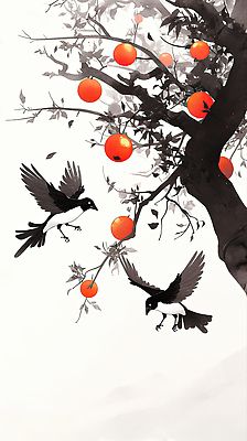 JPG 나무 열매 잎 날개 과일 일러스트 자연 조류 하늘 바람 흑백 일상 농장 자유 비행 과수원 생태계 딱다구리 뷰티풀 국내일러스트 AI일러스트 AI콘텐츠 자연요소 식물 동물 컨셉 농업 날씨 촬영기법 라이프 파일형식