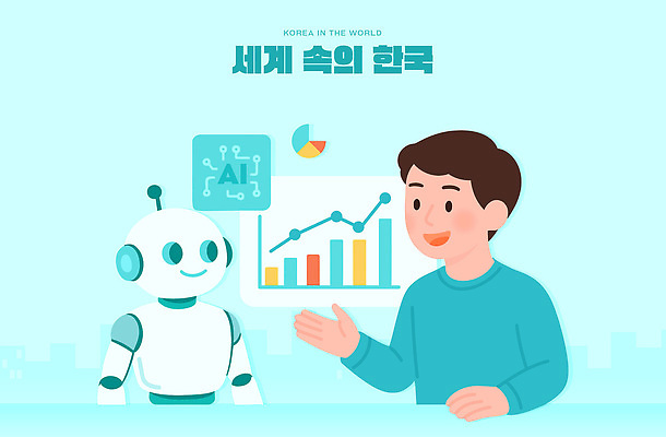 남자 과학 일러스트 그래프 미래 기술 실험 대화 그래픽 디지털 자료 정보 발전 로봇 비전 시스템 혁명 상호작용 AI_인공지능 국내일러스트 AI파일 컨셉 말하기 사람 파일형식 벡터