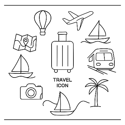 아이콘 디자인 여행 지도 휴가 비행기 풍경 카메라 기차 탐험 풍선 선박 2D아이콘 AI파일 육상교통 수상교통 항공교통 대중교통 전자제품 파일형식 벡터