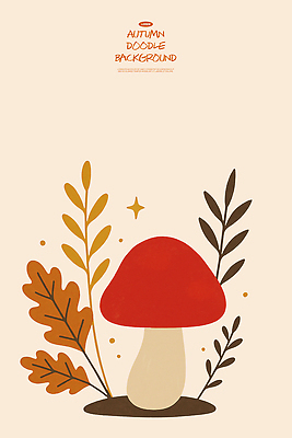 PSD 식물 디자인 예술 백그라운드 일러스트 자연 생명 따뜻함 풍경 장식 갈색 버섯 금색 가을 추억 손그림 조화 단순화된 색감 풍요 국내일러스트 계절 컬러 컨셉 생태계 파일형식