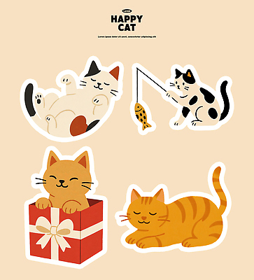 PSD 캐릭터 디자인 행복 포즈 스티커 일러스트 낚시 주택 선물 장식 반려동물 컬러풀 유행 귀여움 고양이 그림 국내일러스트 일러캐릭터 동물 감정 컬러 컨셉 포유류 레저 건물 파일형식