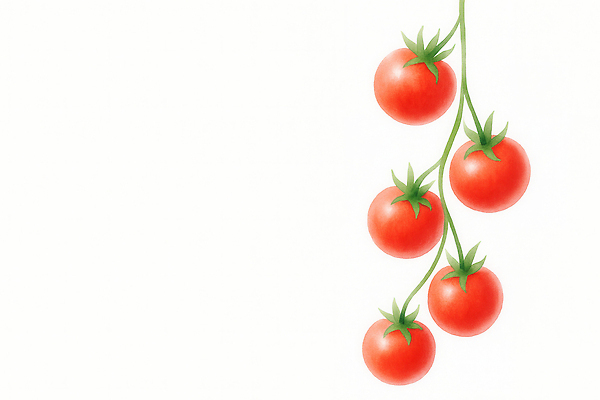 JPG 식물 음식 줄기 채소 일러스트 방울토마토 자연 건강 요리 농작물 농사 수확 신선 맛 제조 유기농 비타민 색감 생동감 신선도 국내일러스트 AI일러스트 AI콘텐츠 웰빙 컨셉 농업 토마토 생태계 영양소 파일형식