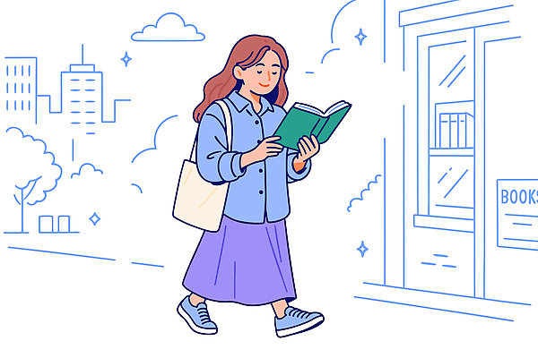 나무 공원 여자 일러스트 거리 풍경 일상 책 독서 걷기 산책 자유 도시 편안함 즐거움 서점 오후 국내일러스트 AI파일 식물 공공시설 감정 컨셉 모션 휴식 사람 라이프 상점 감각 파일형식 벡터