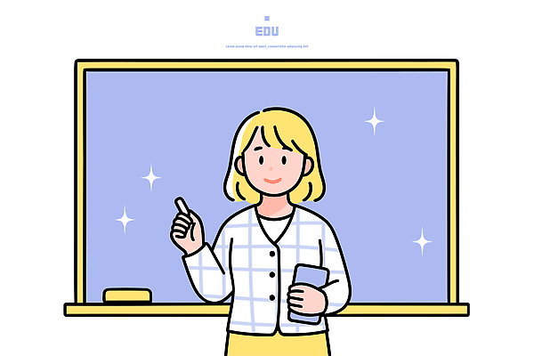 직업 학생 교육 어린이 일러스트 교실 수업 커뮤니케이션 설명 학습 교사 칠판 교양 분필 이미지 국내일러스트 AI파일 학교 모션 사람 초크 파일형식 벡터