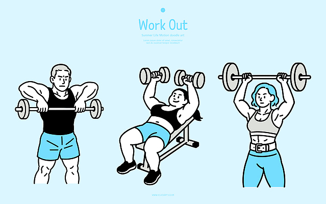 일러스트 건강 운동복 운동 운동기구 헬스 웨이트트레이닝 몸매 일과 유산소운동 하체운동 일러캐릭터 AI파일 캐릭터 옷 파일형식 벡터