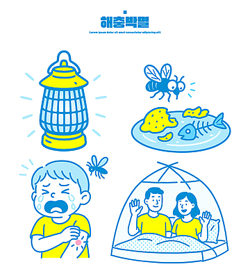 어린이 음식 일러스트 가족 자연 날씨 휴식 여름 태양 피해 해충 벌레 보호 파리 가려움 모기 모기장 전염병 국내일러스트 AI파일 자연요소 계절 곤충 컨셉 관계 사람 질병 생태계 증상 파일형식 벡터