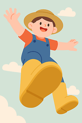 구름 모자 행복 어린이 신발 일러스트 모션 놀이 하늘 표정 장화 웃음 풍경 일상 여름 달리기 자유 즐거움 친환경 밝은색 국내일러스트 AI파일 자연요소 잡화 계절 감정 컨셉 사람 라이프 환경 파일형식 벡터