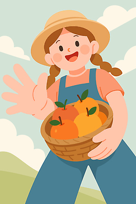 행복 컬러 농업 과일 일러스트 가족 자연 하늘 날씨 미소 손짓 소녀 여름 야외활동 바구니 농사 수확 제조 농부 언덕 국내일러스트 AI파일 직업 계절 여자 감정 산업 어린이 관계 모션 표정 생태계 파일형식 벡터