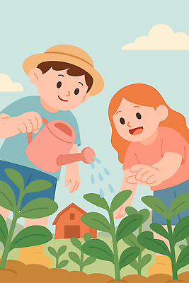 식물 캐릭터 농업 일러스트 가족 모션 자연 주택 웃음 여름 친구 햇빛 정원 물뿌리개 즐거움 물주기 그림 원예 국내일러스트 일러캐릭터 AI파일 계절 감정 산업 관계 표정 취미 건물 태양 생태계 파일형식 벡터