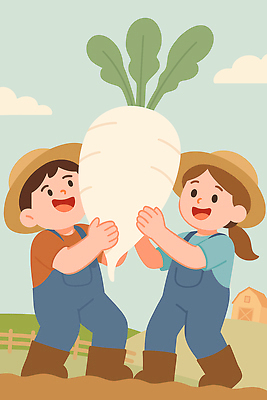 전통 어린이 채소 과일 일러스트 모션 자연 하늘 협력 밝음 웃음 친구 농장 바구니 농사 기쁨 수확 신선 무 주말 지원 국내일러스트 AI파일 감정 농업 관계 뿌리채소 표정 사람 생태계 파일형식 벡터
