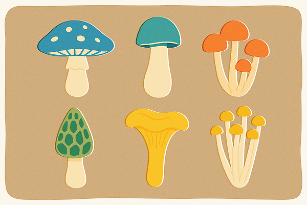 모양 식물 디자인 예술 컬러 일러스트 자연 생물 초록색 파란색 노란색 주황색 버섯 공예 생태계 개성 뷰티풀 색감 창의성 디지털아트 국내일러스트 AI파일 취미 파일형식 벡터