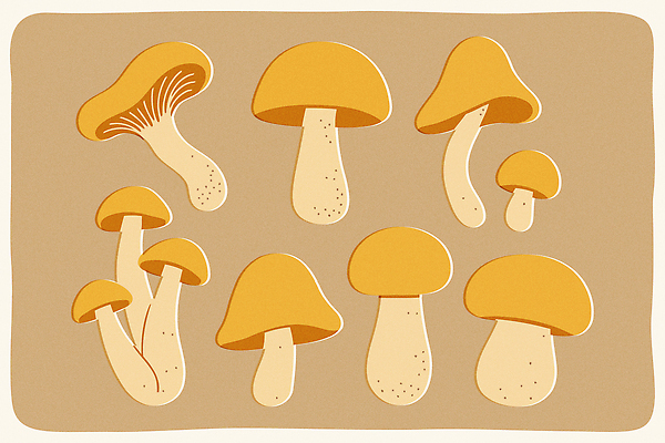 모양 식물 디자인 컬러 백그라운드 일러스트 자연 노란색 버섯 다양 감각 그리기 크기 그림 생태계 창의력 스타일 국내일러스트 AI파일 다수 모션 파일형식 벡터