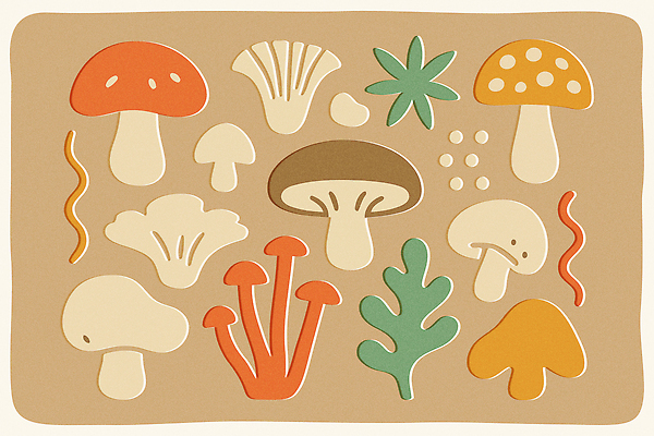 모양 식물 디자인 예술 컬러 일러스트 자연 생명 그래픽 버섯 관찰 배열 생태계 작품 조화 색채 창의성 국내일러스트 AI파일 모션 미술 파일형식 벡터