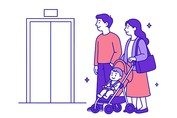 커플 행복 어린이 일러스트 가족 대화 일상 부모 공간 기다림 도심 저녁 편안함 엘리베이터 즐거움 외출 유모차 국내일러스트 AI파일 감정 관계 모션 말하기 사람 라이프 아기용품 도시 감각 야간 파일형식 벡터