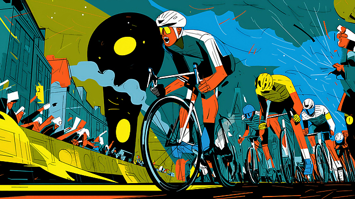 JPG 남자 예술 스포츠 컬러 백그라운드 일러스트 응원 운동선수 거리 이벤트 경기 운동 자전거 경쟁 표현 도심 군중 속도 열정 국내일러스트 AI일러스트 AI콘텐츠 감정 컨셉 건강 사람 바이크 도시 파일형식