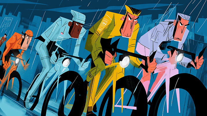 JPG 남자 도로 스포츠 컬러 일러스트 협력 경기 도시풍경 자전거 경쟁 습기 도전 도시 비석 연습 속도 우비 라이딩 국내일러스트 AI일러스트 AI콘텐츠 옷 길 컨셉 교통시설 사람 풍경 바이크 파일형식