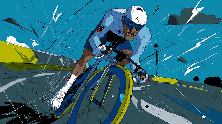 JPG 남자 스포츠 일러스트 모션 바람 운동선수 경기 운동 자전거 힘 경쟁 도전 집중 연습 속도 역동적 파란배경 장면 경로 국내일러스트 AI일러스트 AI콘텐츠 자연요소 백그라운드 컨셉 날씨 건강 사람 파란색 바이크 파일형식