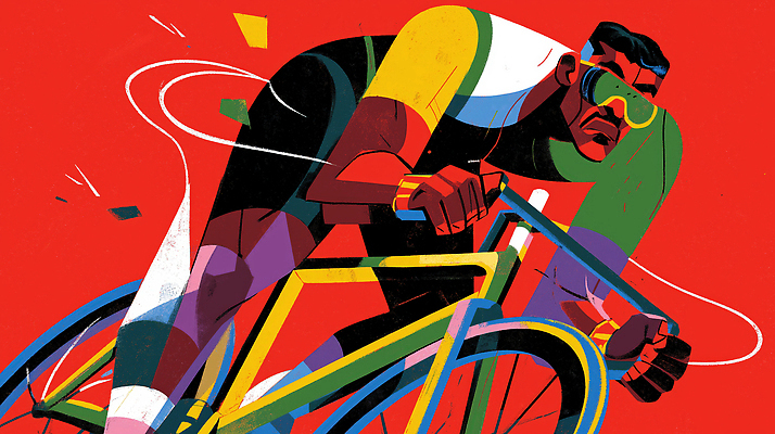 JPG 시선 남자 스포츠 포즈 일러스트 경기 그래픽 운동 자전거 힘 도전 사이클선수 집중 속도 역동적 열정 강렬 빨간배경 국내일러스트 AI일러스트 AI콘텐츠 감정 백그라운드 컨셉 운동선수 건강 사람 빨간색 바이크 파일형식