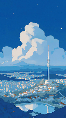 JPG 구름 여행 야경 일러스트 자연 하늘 산 서울 풍경 건물 빛 도시 분위기 저녁 전망대 남산타워 인구 국내일러스트 AI일러스트 AI콘텐츠 자연요소 건축물 컨셉 한국 야간 생태계 남산 파일형식 풍경_경치
