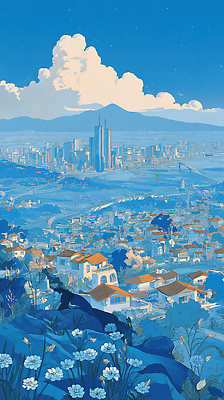 JPG 구름 일러스트 자연 하늘 거리 아파트 주택 풍경 초원 건물 일상 평화 고요 도시 언덕 조화 개발 거주 전경 국내일러스트 AI일러스트 AI콘텐츠 자연요소 건축물 컨셉 라이프 생태계 파일형식 탑뷰