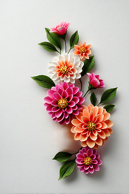 JPG 편집이미지 꽃 예술 분홍색 컬러 장식 빨간색 초록색 흰색 편안함 DIY 종이꽃 창의력 편집실사 AI포토 AI콘텐츠 식물 취미 감각 CG 파일형식