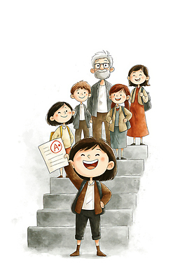 JPG 학생 교육 일러스트 학교 가족 성공 웃음 친구 학습 계단 교사 기쁨 축하 그룹 결과 에이플러스 성적표 국내일러스트 AI일러스트 AI콘텐츠 직업 감정 컨셉 관계 표정 점수 파일형식