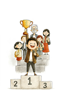 JPG 학생 어린이 일러스트 성공 협력 교사 경쟁 기쁨 성장 축하 표현 우승 목표 연령 트로피 성별 리더쉽 국내일러스트 AI일러스트 AI콘텐츠 직업 감정 컨셉 사람 최고 상_우승 파일형식