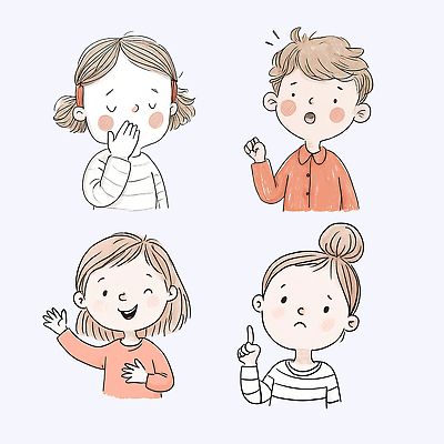 PSD 캐릭터 감정 어린이 생각 일러스트 모션 웃음 손짓 일상 친구 놀람 기쁨 표현 졸음 즐거움 이미지 심리 소통 동심 일러캐릭터 컨셉 관계 표정 사람 라이프 파일형식