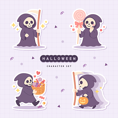 캐릭터 옷 포즈 일러스트 디저트 해골 사탕 장식 과자 초콜릿 축제 할로윈 달콤 유령 즐거움 아이템 놀기 일러캐릭터 AI파일 감정 음식 모션 뼈 맛 파일형식 벡터