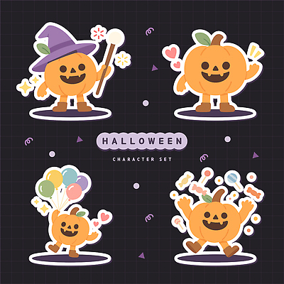 캐릭터 옷 어린이 포즈 일러스트 호박 사탕 사랑 장식 친구 파티 귀여움 축제 할로윈 마법사 즐거움 풍선 창의성 테마 일러캐릭터 AI파일 감정 컨셉 채소 관계 디저트 사람 이벤트 파일형식 벡터