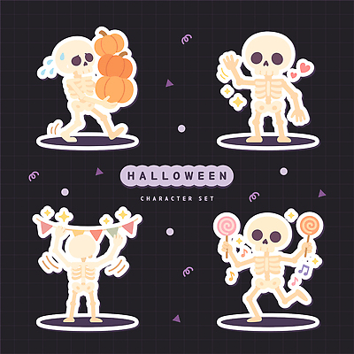 클립아트 캐릭터 옷 일러스트 놀이 호박 디저트 해골 사탕 장식 축제 할로윈 표현 유령 즐거움 Halloween 일러캐릭터 AI파일 감정 음식 채소 뼈 파일형식 벡터