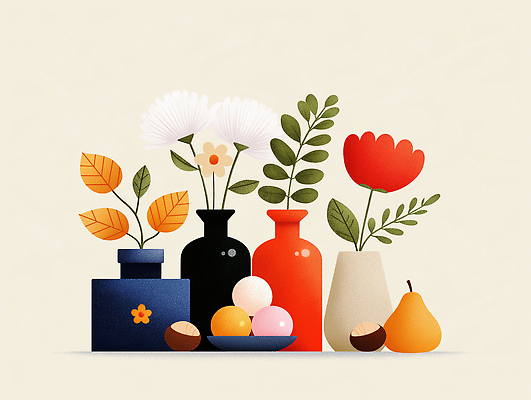 JPG 식물 디자인 꽃 예술 컬러 과일 일러스트 자연 나뭇잎 이벤트 장식 인테리어 꽃병 편안함 배열 오브젝트 심플 조화 뷰티풀 정물화 국내일러스트 AI일러스트 AI콘텐츠 잎 감각 그림 생태계 파일형식